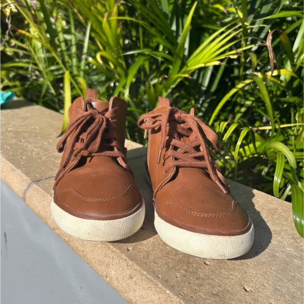 Kids Brown Lace-Up Dress Shoes with White Sole